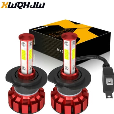 4-sides H7 LED Headlight Bulbs Kit 12000LM High Low Beam 6000K Super White Lights 2pcs