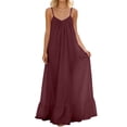 thumbnail image 1 of Tauxra Robe Maxi Sans Manches à Col en V pour Femmes, Robe Dos Nu à Bretelles Spaghetti Ajustables avec Ourlet à Volants, Robe Longue Décontractée Plissée Unie, 1 of 6