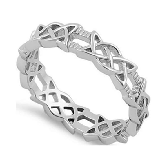 925 Sterling Silver Platinum Plated Celtic Style Unisex Women Valentines Day Gifts Ring