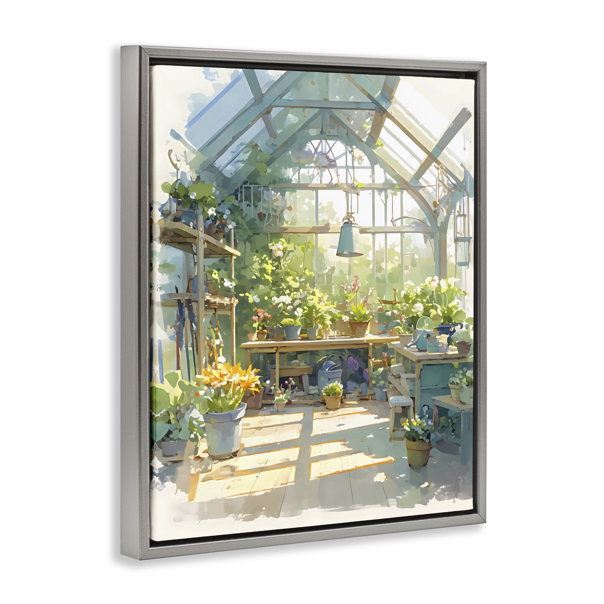Stupell Industries Sunlit Greenhouse Plant Sanctuary Gray Framed Floater Canvas Wall Art, design by Creative Studio