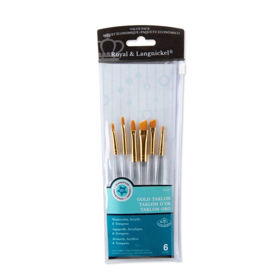 Royal & Langnickel 6pc Golden Taklon Short Handle Filbert/Angular Brush Set