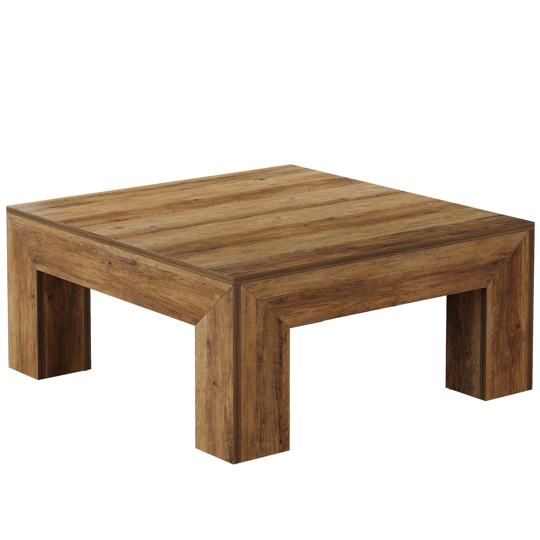 Fnova 39.4" Square Coffee Table, Farmhouse Wood Accent Center Cocktail Table with Sturdy Wooden Legs for Living Room, Easy Assembly