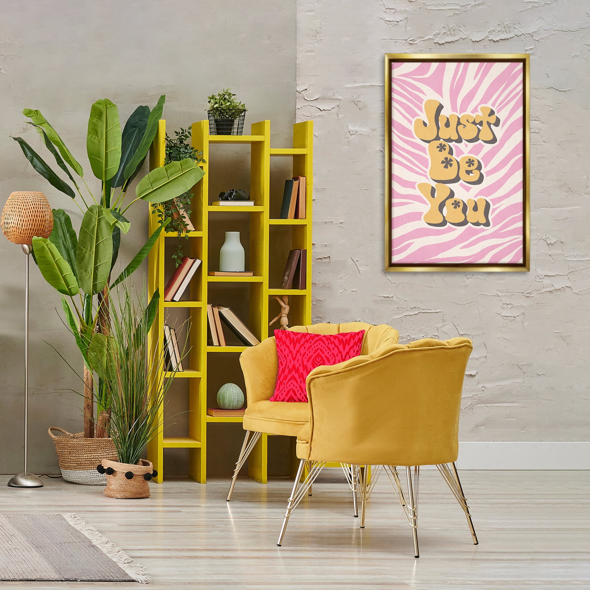 Stupell Industries Just Be You on Zebra Text & Numbers Painting Gold Floater Framed Canvas Art Print Wall Art, 21 x 31
