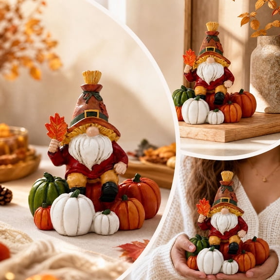 Halloween Gnome Pumpkin Resin Figurine 6.3in Multicolor Statue Decor for Thanksgiving Fall Festive Home Mantel Shelf Table Centerpiece
