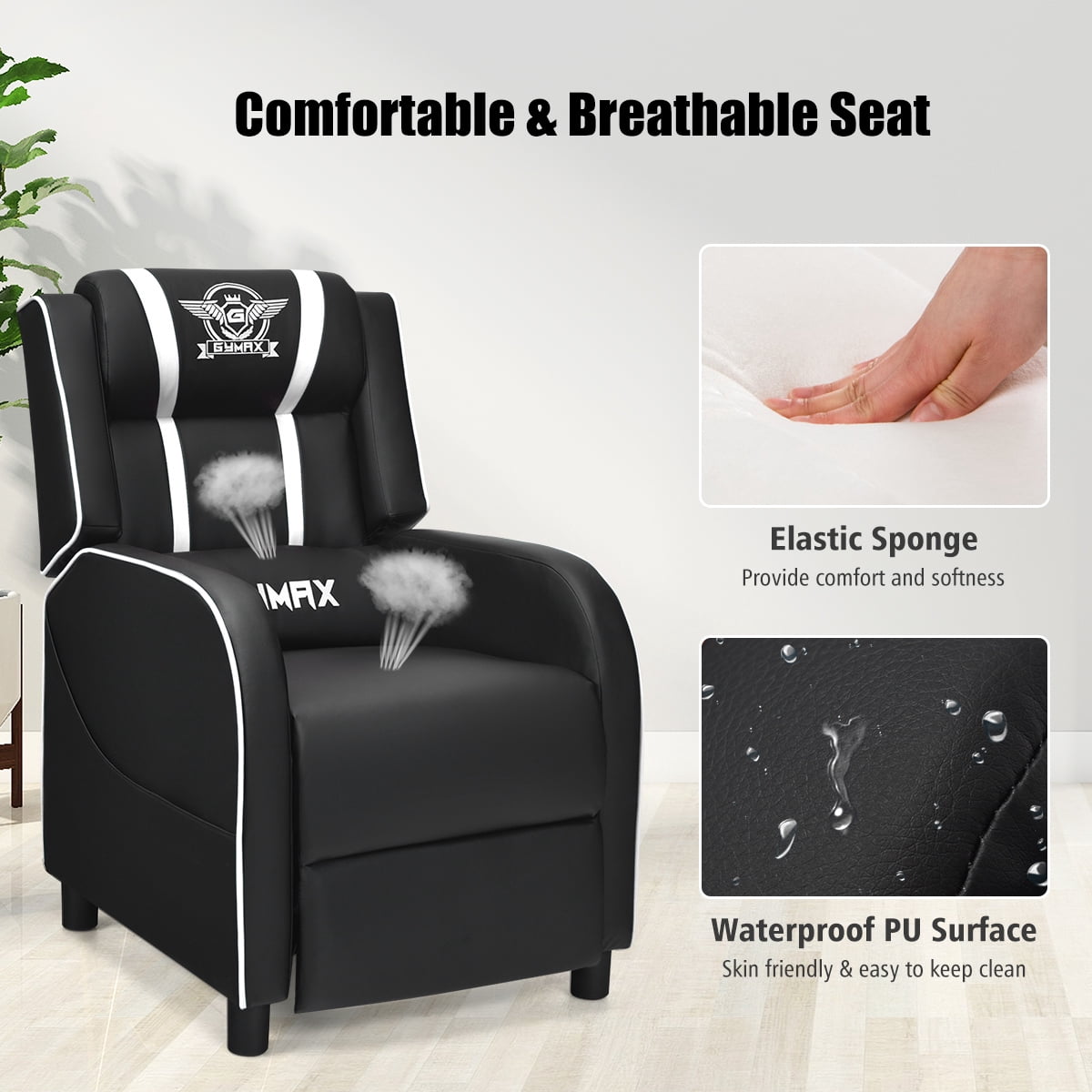 Costway Gaming Desk & Chair Set 48'' Computer Desk & Massage Recliner Chair Black + White