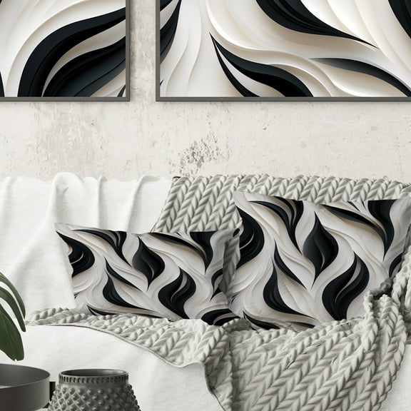Designart "Elegant Minimalism In Black And White I" Striped Printed Throw Pillow