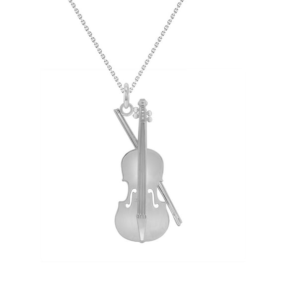 Large Musical Violin Pendant Necklace in Sterling Silver (16 Inches)