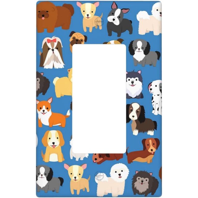 NICKSUN Cute Animal Dogs Puppy Wall Plate, 1 Gang Rocker Outlet Cover Decorative Switch Plate for Office Home Decor, 4.5 x 2.76 Inch