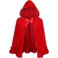 thumbnail image 2 of Velvet Hooded Cloak for Women, Classic Short Cape with Ribbon Tie, Fairytale Renaissance Christmas Halloween Cosplay Costume Accessory, 2 of 4