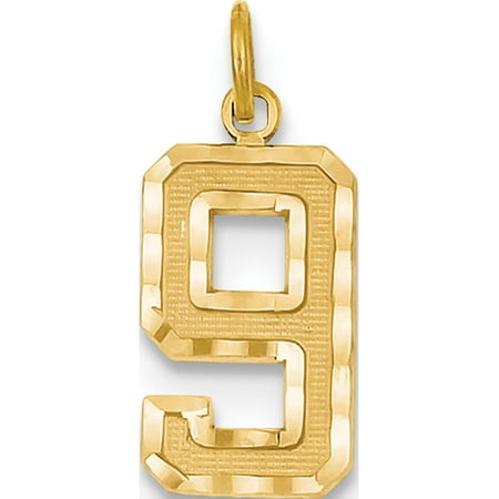 9 Moons Jewelry Leslies Fine Jewelry Designer 14k Yellow Gold y Casted Medium Diamond Cut Number 9 (9x22mm) Pendant Gift ()