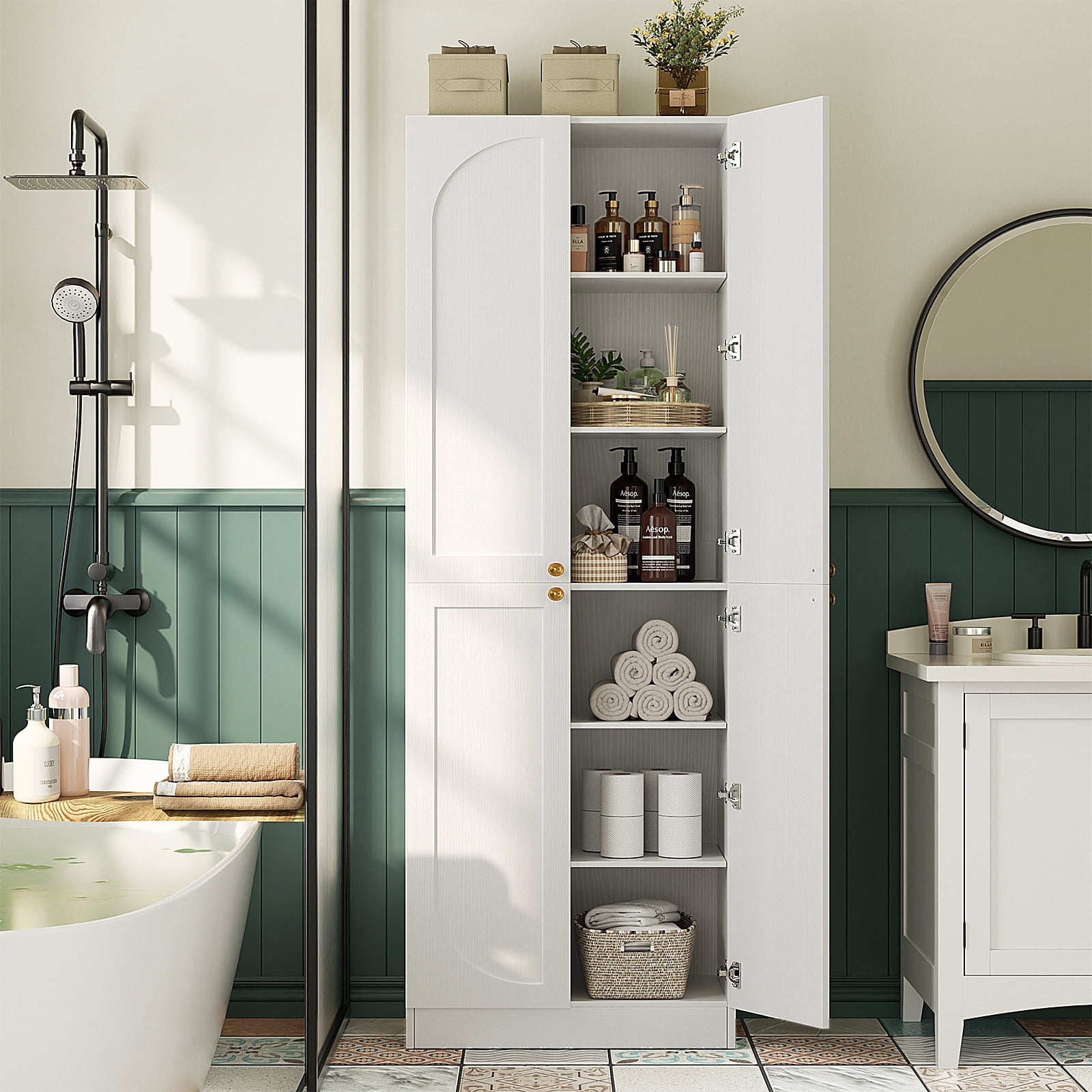 Homieasy 80" Kitchen Pantry Cabinet, Extra Tall Arch Storage Cabinet, White