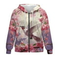 thumbnail image 4 of SCRAWLGOD Hummingbird Peach Blossom Women's Full-Zip Hoodies Streetwear Stylish Sweatshirt with Relaxed Shoulder Elastic Sweater for Date Nights, Family Gatherings, Exercising, XXL, 4 of 7