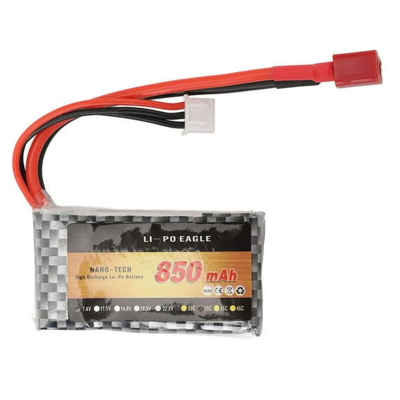 7.4V LiPo Battery With T Plug, 850mAh For 1/16 Scale RC Trucks, Overcharge Short Circuit Protected