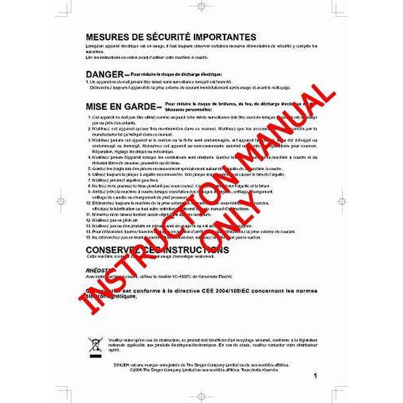 Singer 7436-INGENUITY Sewing Machine/Embroidery/Serger Owners Manual