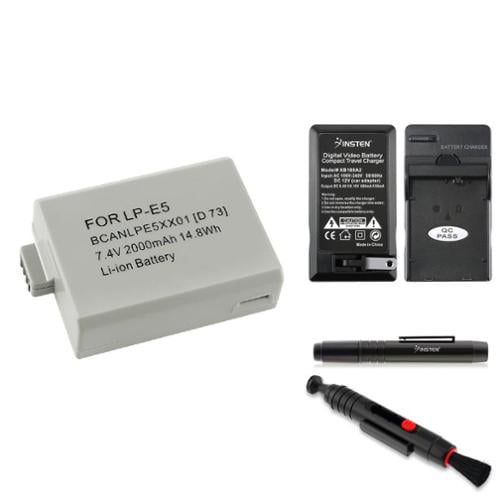 Digital Rebel Xsi Digital Rebel XS Insten 2 x Canon LP-E5 Li-lon Battery AND Canon LP-E5 Compact Battery Charger Set with FREE Black Camera Lens Cleaning Pen Kit Compatible with Canon Digital Rebel T1i