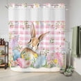 thumbnail image 6 of No Hook Shower Curtain, Easter Shower Curtains for Bathroom with See Through Top Window, Spring Rabbit Eggs Nature Botanicals Pink Plaid Waterproof & Washable Bath Curtain Standard 72"x72", 6 of 9