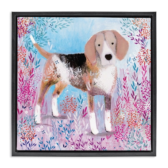Hound Dog Soft & Whimsical Black Floating Frame Canvas Art, 18 x 18, Made In USA