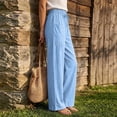 thumbnail image 4 of cocolona Womens Summer Casual Loose Linen Pants Elastic Waist Straight Wide Leg Vacation Beach Pants with Pockets, 4 of 5