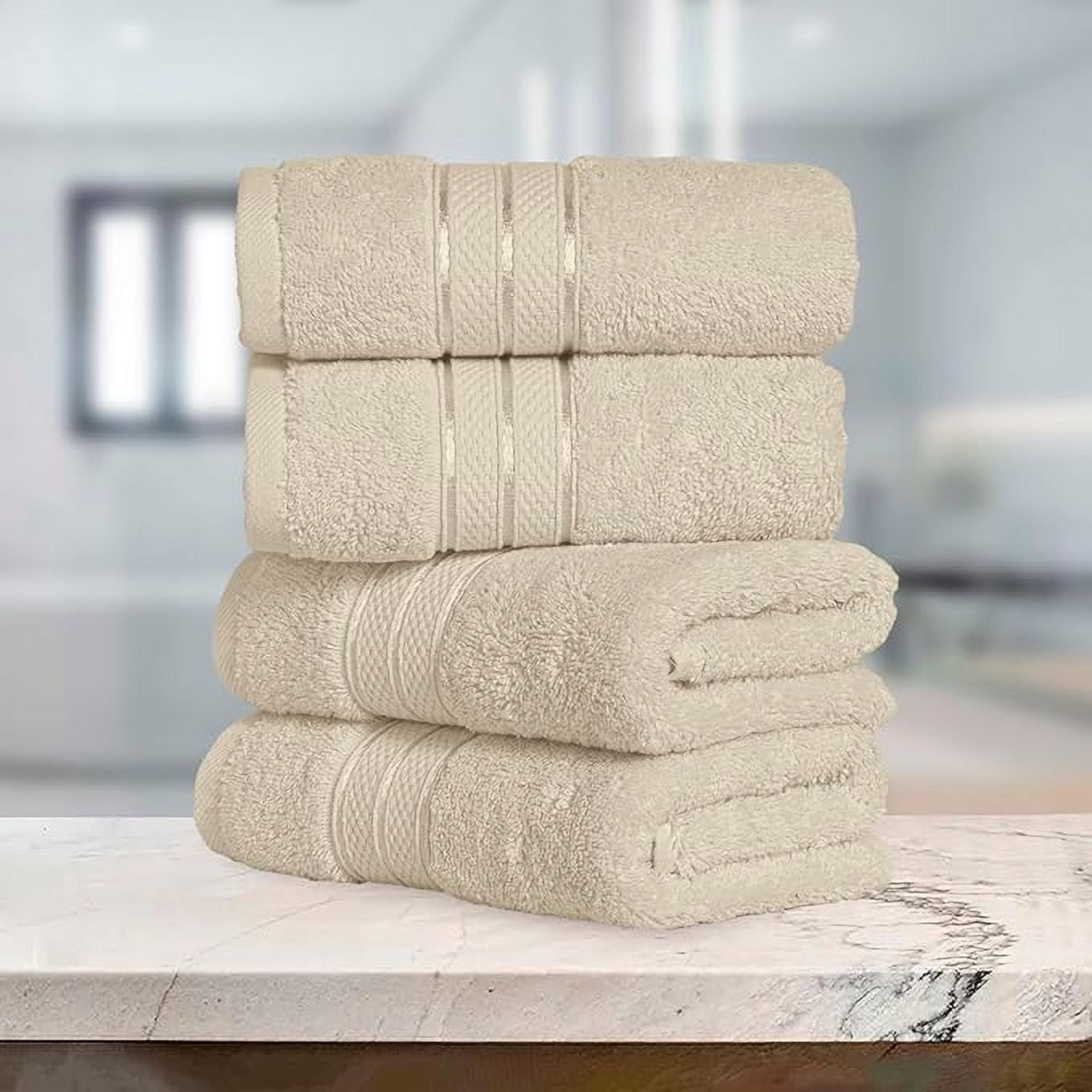Elegant Comfort 4-Pack Hand Towels Set - Three Line Popcorn Design, Hotel Quality, 16 x 28 Inches, 100% Turkish Cotton, Soft, Quick-Drying, Highly Absorbent - Ivory