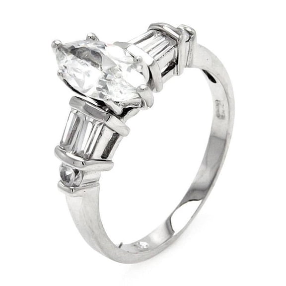 Rhodium Plated Sterling Silver 925 Marquise Clear CZ Bridal Ring Band White Female Size 7