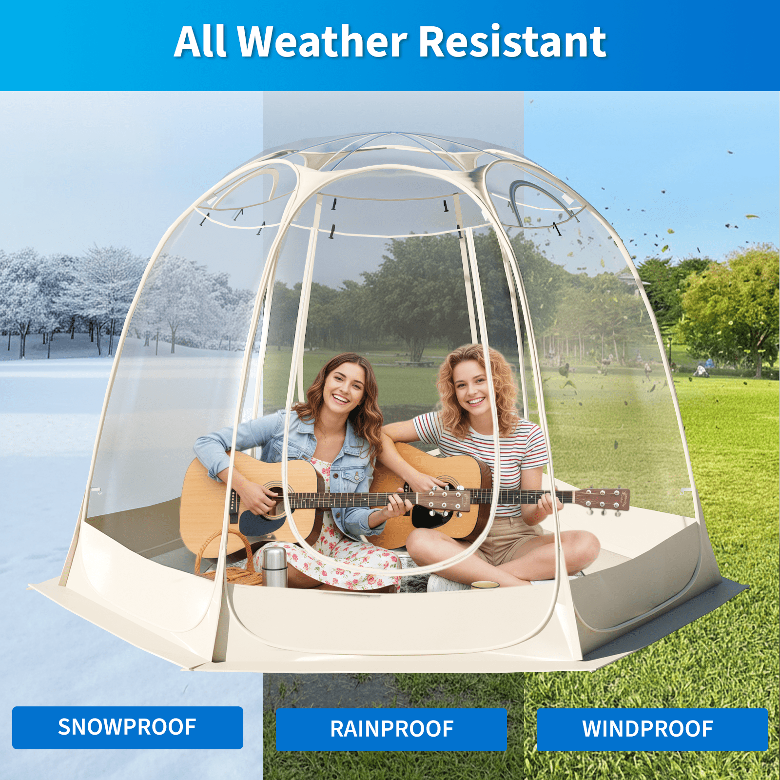 TABU Pop Up Bubble Tent, Sports Tent for 6-7 People, Portable Weatherproof Clear Tent, 10 x 10 ft