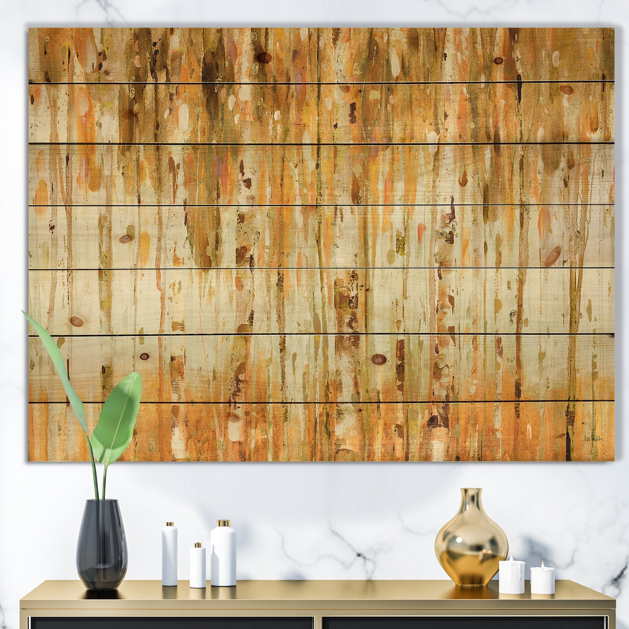 Designart 'The Fall Forest Crop' Glam Print on Natural Pine Wood
