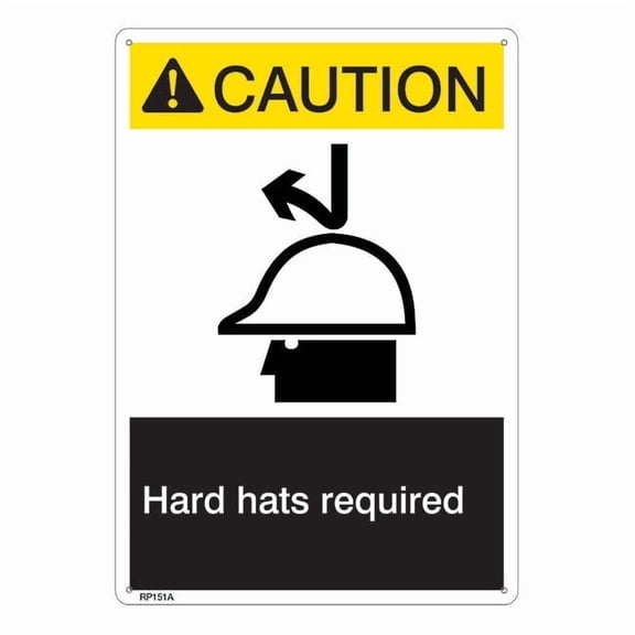 ANSI Z535 Rigid Plastic "Caution Hard Hat Required" Sign, 1/Each