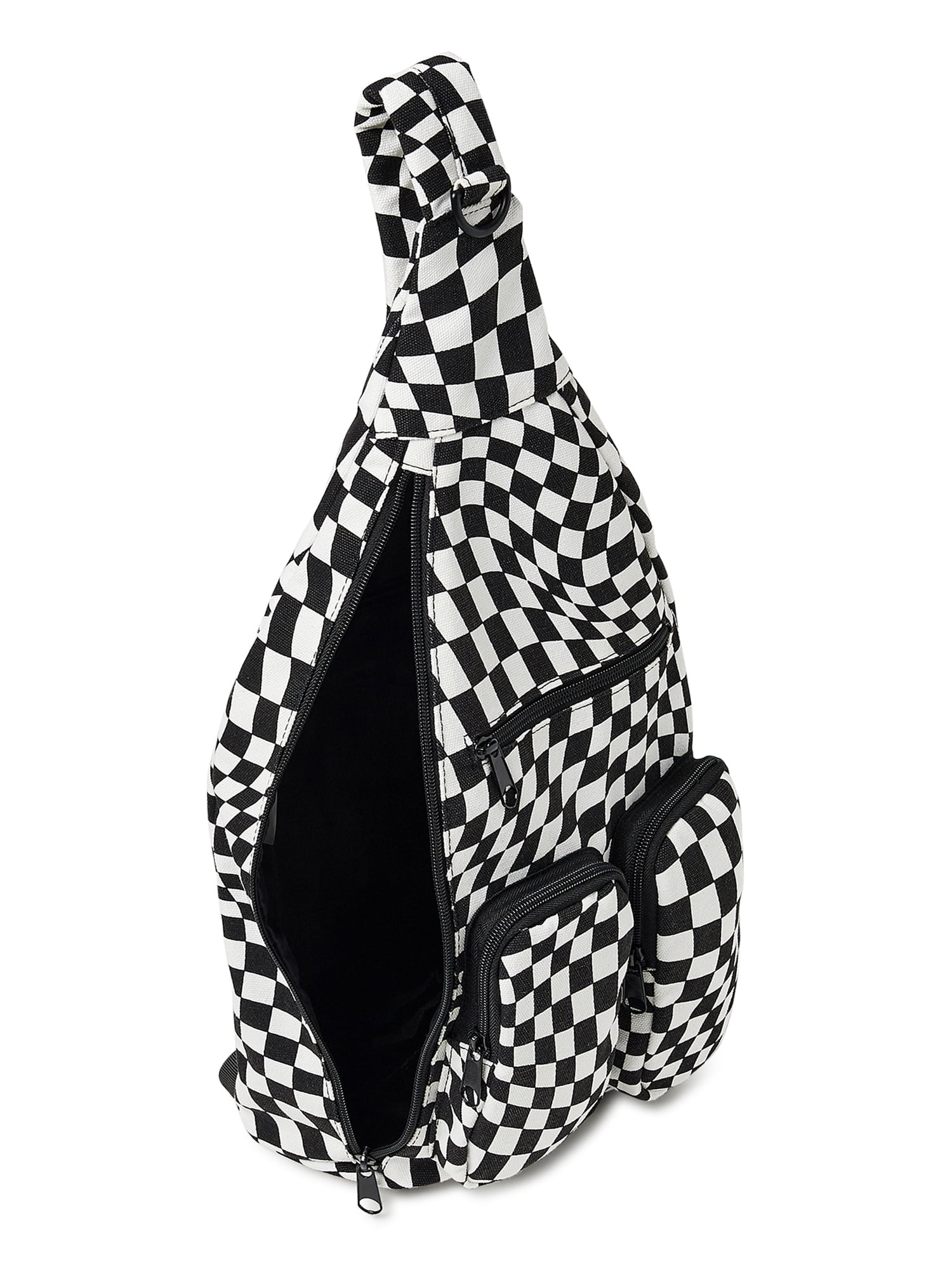 White Black Checked Sling Bag