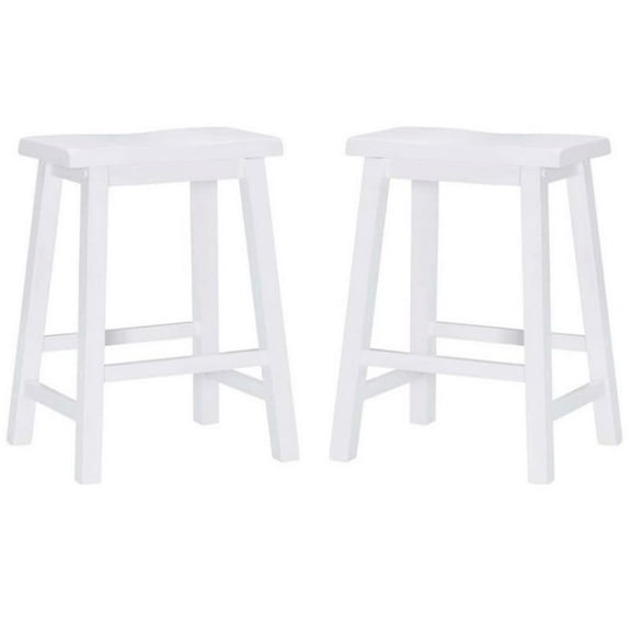 Home Square 24" Wood Counter Stool in White Finish - Set of 2