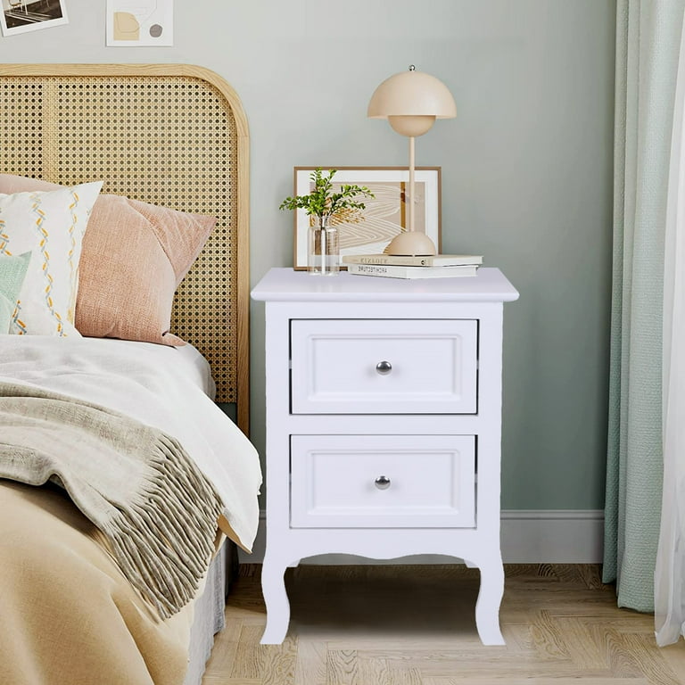 HSUNNS 2 Piece Simple Bedside Nightstand Set Country Style with Storage Drawers White Walmart