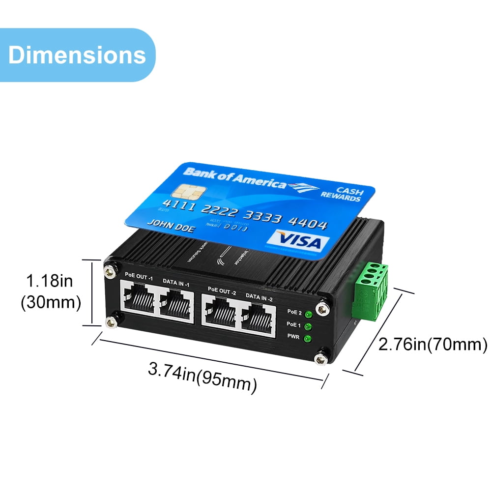 Industrial 2 Ports PoE Injector, Hardened Gigabit 30W PoE+ Injector IEEE802.3 at POE Adapter POE Midspan Max 60W Single Port Power Over Ethernet with 12-48V DC Input DIN Rail Mount
