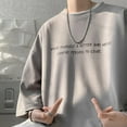 thumbnail image 4 of MIXUE Shirts For Men Summer Solid Color Letter Print Round Neck Short Sleeve Casual Pullover Tops T Shirts Holiday Wear,Gray,XXL, 4 of 9