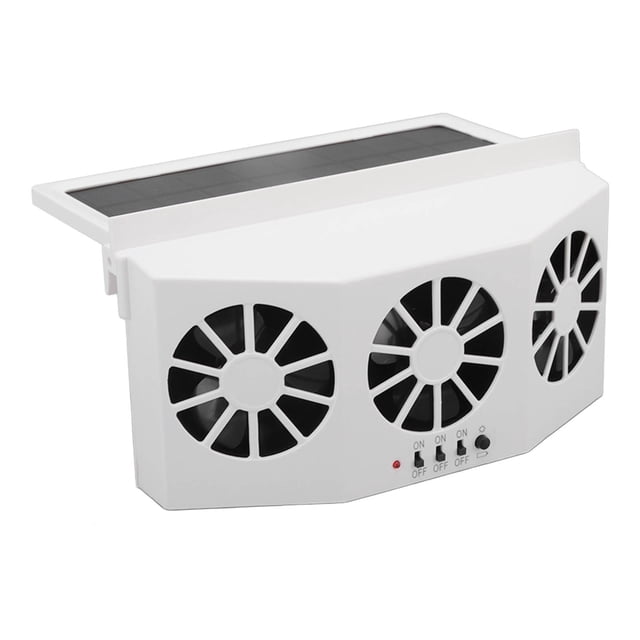 Auto Exhaust Air Cooler, 3 Fans Solar Powered Car Cooler White for Cars