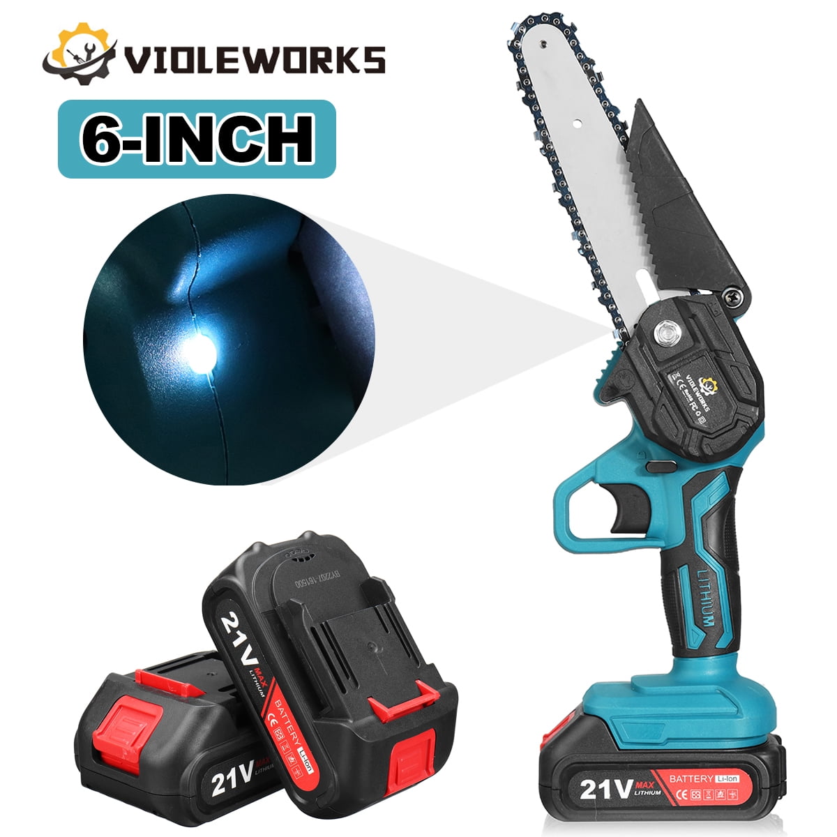 VIOLEWORKS 6 inch Mini Chainsaw Cordless, Battery Powered Chainsaw