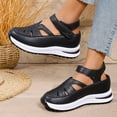 thumbnail image 6 of qkdmdw Black Women'S Roman Sandals Platform Slide Sandals Pu Hollow Summer Fall Fashion Thick Sole 1.37In Heel For Casual Outdoor, 6 of 9