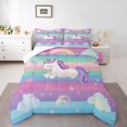 thumbnail image 1 of Girls Rainbow Unicorn King Comforter Set,Cartoon Unicorn Pattern Bedding Set,Colorful Geometric Stripes Down Comforter for Kids Boys Bedroom Decor Princess Style Cute Animals Bedding Comforter Sets, 1 of 7