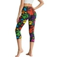 thumbnail image 2 of SCRAWLGOD Colorful Paws Black Soft Capri Leggings for Women, High Waist Non-See-Through Yoga Leggings with Pockets, Lightweight Breathable Tummy Control Capri Tights, S, 2 of 7