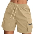 thumbnail image 2 of Only Moment Women's Casual Elastic Waist Lounge Shorts Polyester,Spandex Knee Length Capris with Pockets High Waisted Athletic Casual Shorts for Women Golf Shorts Khaki,S, 2 of 4