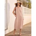 thumbnail image 5 of Summer Dresses for Women Casual Maxi Dress Vacation Long Sundresses Plaid Striped with Pockets Camel Checkered XL, 5 of 9