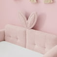 thumbnail image 5 of PORKISS Twin Size Upholstered Bed Frame, Twin Size Floor Bed with Cute Rabbit Ear Shaped Headboard, Slat, Fence Guardrail, Montessori Bed, Twin Bed for Kids, Boys, Girls, Pink, 5 of 10