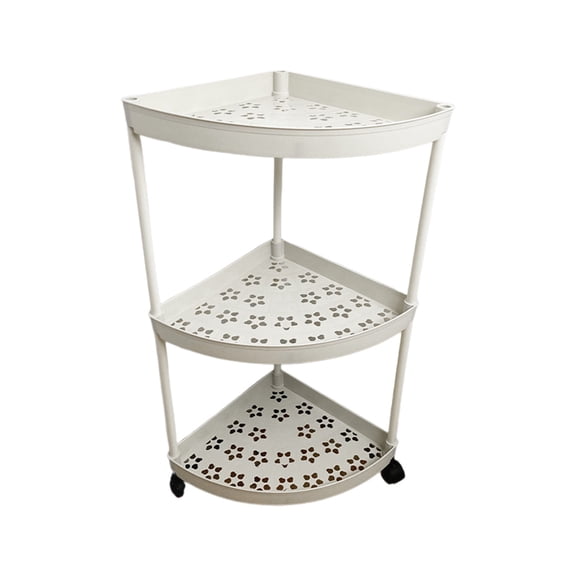 Hyknon Corner Shelf 3-Tier Non-Slip White Storage Rack with Wheels Plastic Storage Organizer Corner Stand Shelves for Bathroom Living Room Shower Space Saving