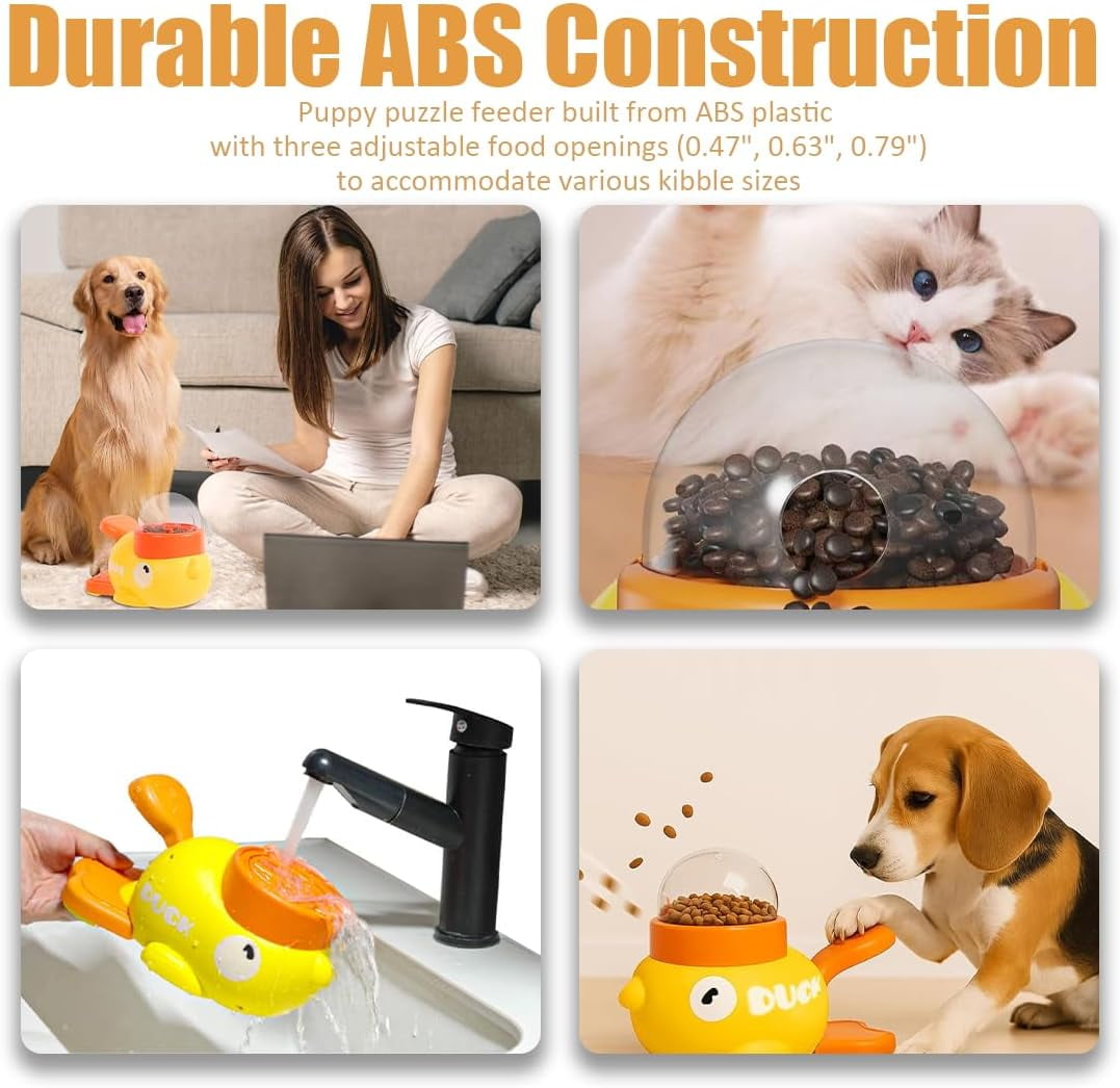 2-in-1 Dog Interactive Treat Dispenser Toy - Durable Food Puzzle Slow Feeder, Duck Shape Enrichment Toys with Button, Mentally Stimulating Toys for Dogs/Cats/Pets