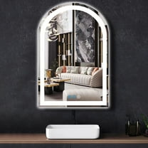 32 x 24 Inch LED Arch Mirror with Lights AntiFog 3 Color Adjustable Brightness Frontlits 32" Arched Lighted Vanity Mirror for Bathroom Wall Mounted Makeup Tabletop Smart Arch Light up Mirrors