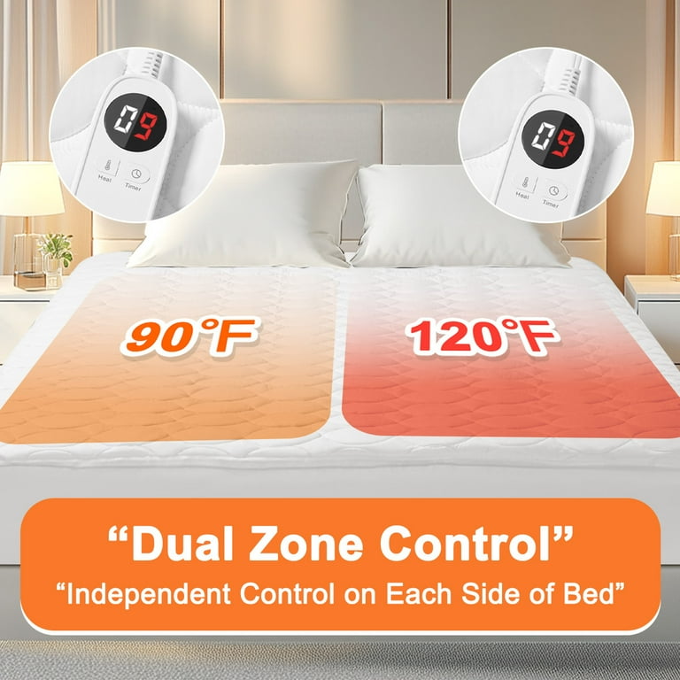 JUSTLET Heated Mattress Pad Queen Size with Dual Control 9 Heated Settings Zone Heating Electric Mattress Pad Auto Shut Off 1 9 Hours Machine