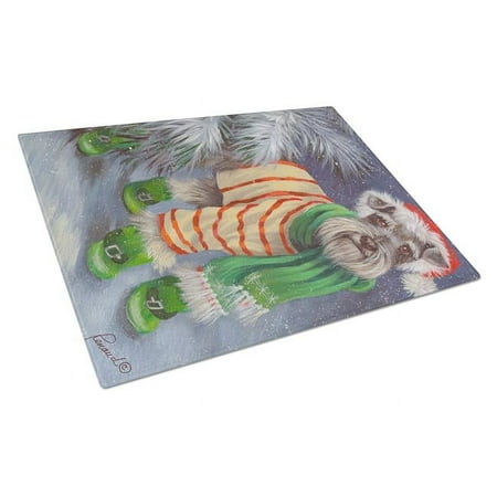 

Schnauzer Christmas Green Boots Glass Cutting Board - Large