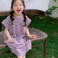 thumbnail image 6 of Tshirts Dresses for Girls 1-11 Years Toddlers Kids Cute Stripe Printed Cap Sleeve Crew Neck Pullover Casual Side Slit Mini Dress, 6 of 6