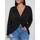 thumbnail image 5 of Camiseta mujer, Camiseta de manga larga para mujer Cuello en V Torcido Irregular Tallas grandes Casu Abody Negro/XX-grande, 5 of 7