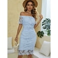 thumbnail image 2 of EILLY BAZAR Guipure Lace Slit Hem Dress for Women Off The Shoulder Female Dress Baby Blue Sizes From XS To XL, 2 of 4