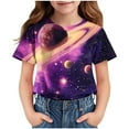 thumbnail image 2 of MKOSPLRT 3-14 Years Short Sleeve Tops for Girl Round Neck Glittle Print Shirts Funny Graphic Tees Cute Back to School Blouses Kids Clothes, 2 of 9