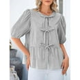 thumbnail image 6 of PRETTYGARDEN Women's Summer Tie Front Striped Shirt Trendy Cute Babydoll Tops Fashion Peplum Puffy Sleeve Blouse, 6 of 10